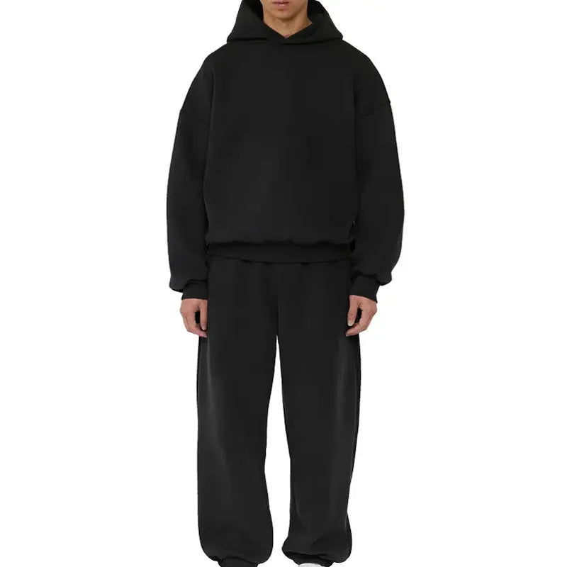 Men's grey fleece-lined cotton pullover hoodie with wool lining shown front view