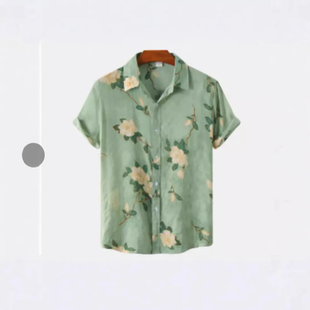 Hawaiian floral print short sleeve shirt with four-sided elastic polyester fabric