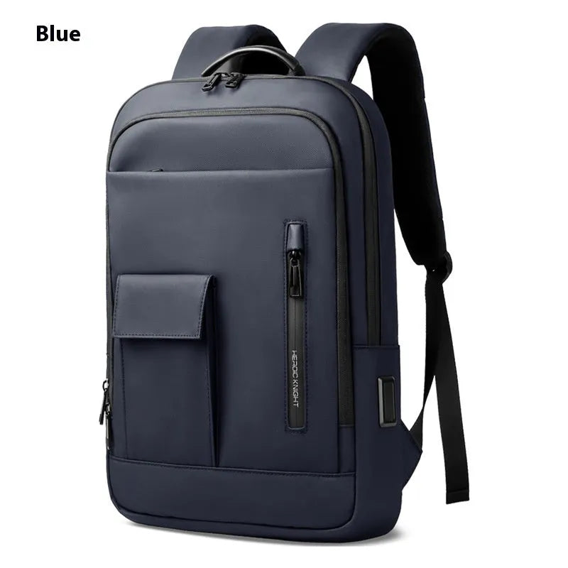 Lightweight Oxford cloth men's backpack in solid colour with sewing line detail.