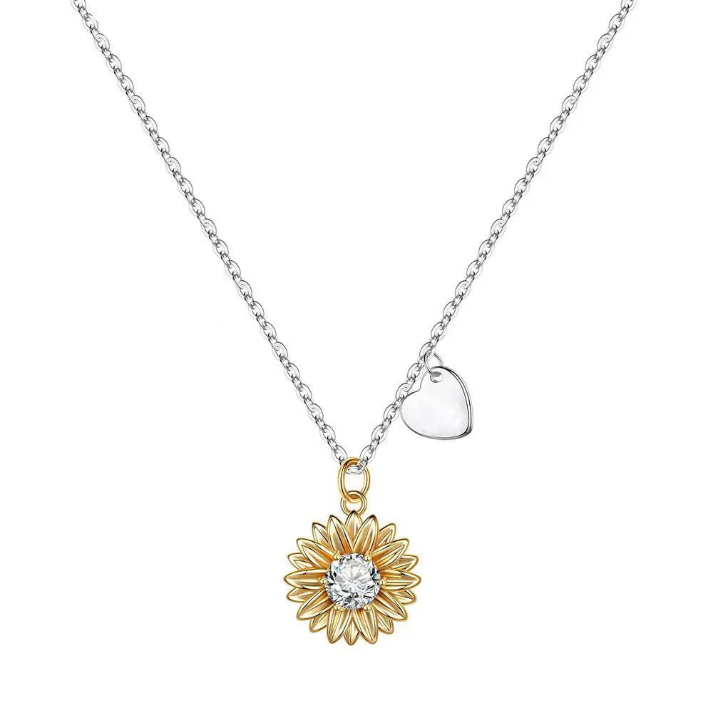 925 silver sunflower necklace for women with adjustable length and geometric pendant design