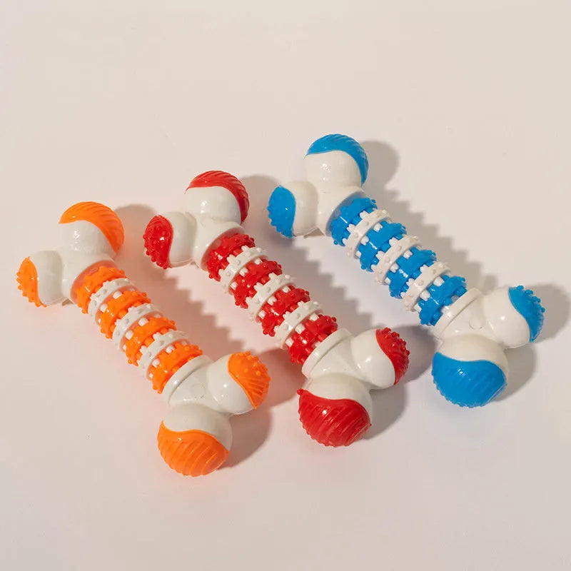 Blue bone-shaped rubber dog toy for small breeds with a treat holder in the centre