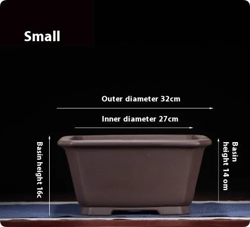 Large Chinese-style antique purple clay flower pot for indoor bonsai trees.