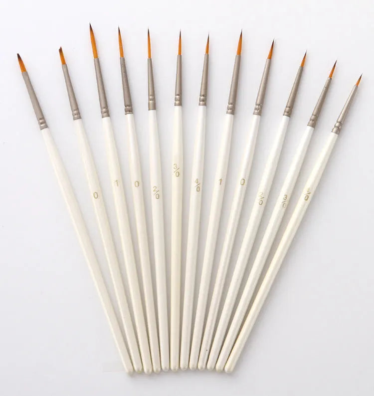 Twelve pearl white fluorescent marker pens with nylon wool brushes and wood holders for watercolour and acrylic painting