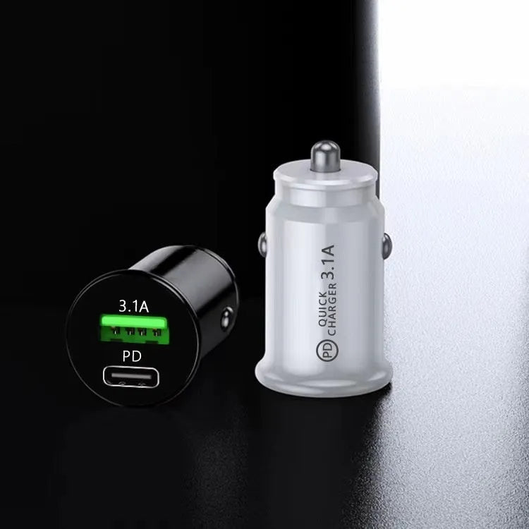 Black and white dual USB port car charger for vehicle 12V sockets