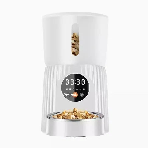 Black and white intelligent pet feeder with automatic timing and quantitative remote feeding function