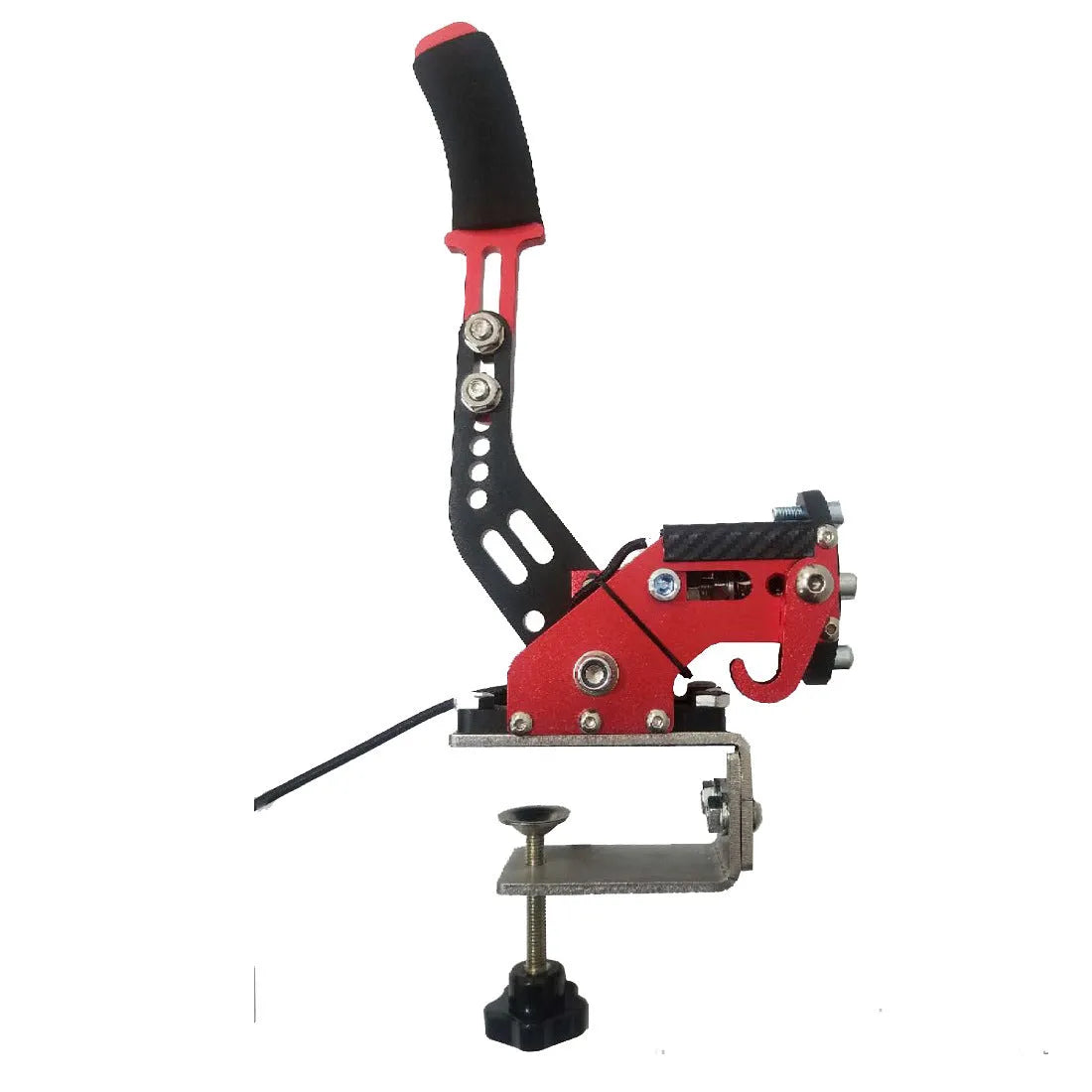 Aluminum linear handbrake body with clamp for drift racing simulators compatible with Logitech and Thrustmaster wheels