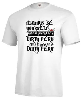 Men's solid white printed polyester short sleeve t-shirt laid flat showing front design