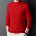 Men's winter thermal plus size sweater in wool blend with diamond jacquard texture