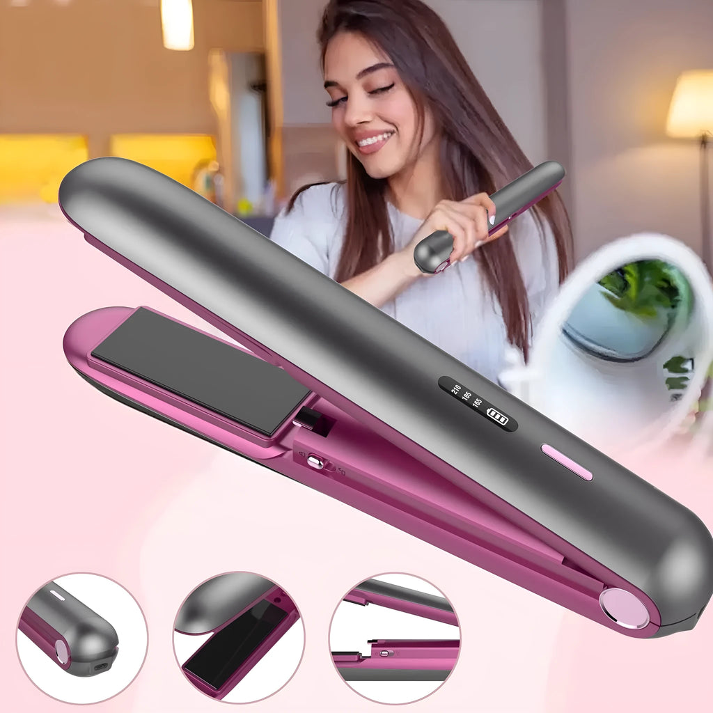 Moon shadow grey wireless hair straightener with tourmaline ceramic plates and temperature control dial