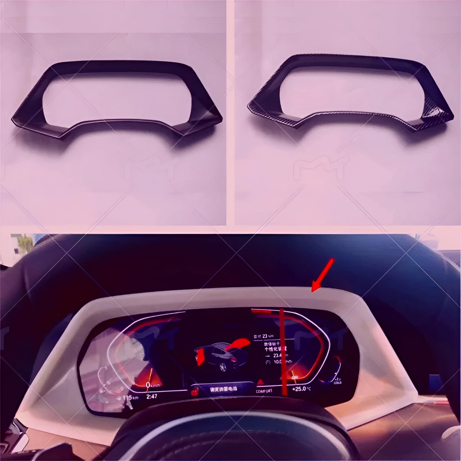 BMW X5 dashboard decorative frame in Peach Wood and Carbon Fibre finishes