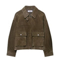 Women's picture colour PU leather jacket in Japanese Korean casual style