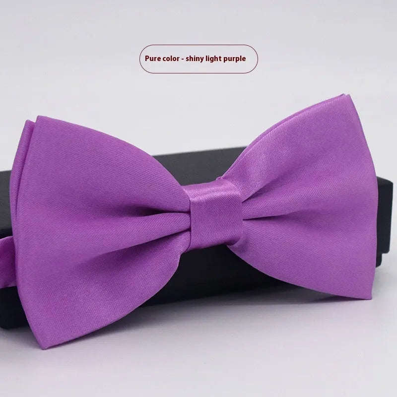 Men's solid colour formal bow tie in flat head style showing 12x6cm dimensions