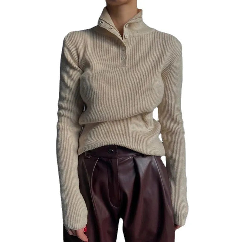 Retro breasted half turtleneck pullover sweater in slim fit silver grey colour