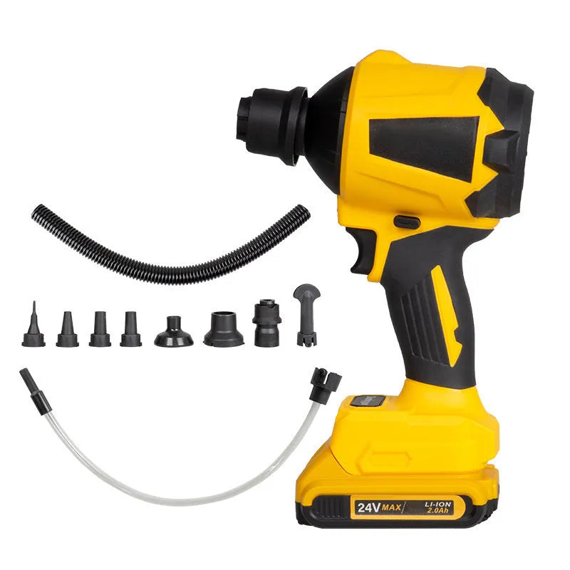 Yellow handheld lithium battery dust gun blower for office and home cleaning.