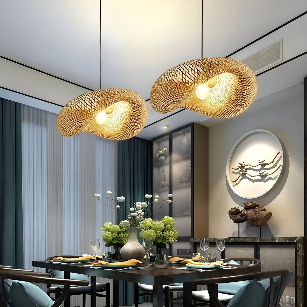 Natural bamboo hanging lamp with straw hat shape in 40cm 50cm or 60cm diameter for rustic decor