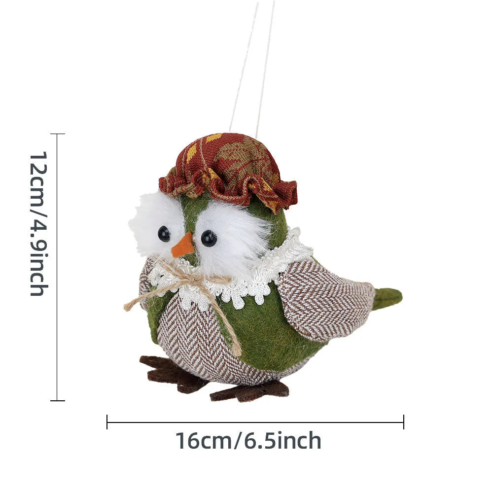 Orange and green Thanksgiving owl harvest bird cloth pendant ornament for window or desktop decoration
