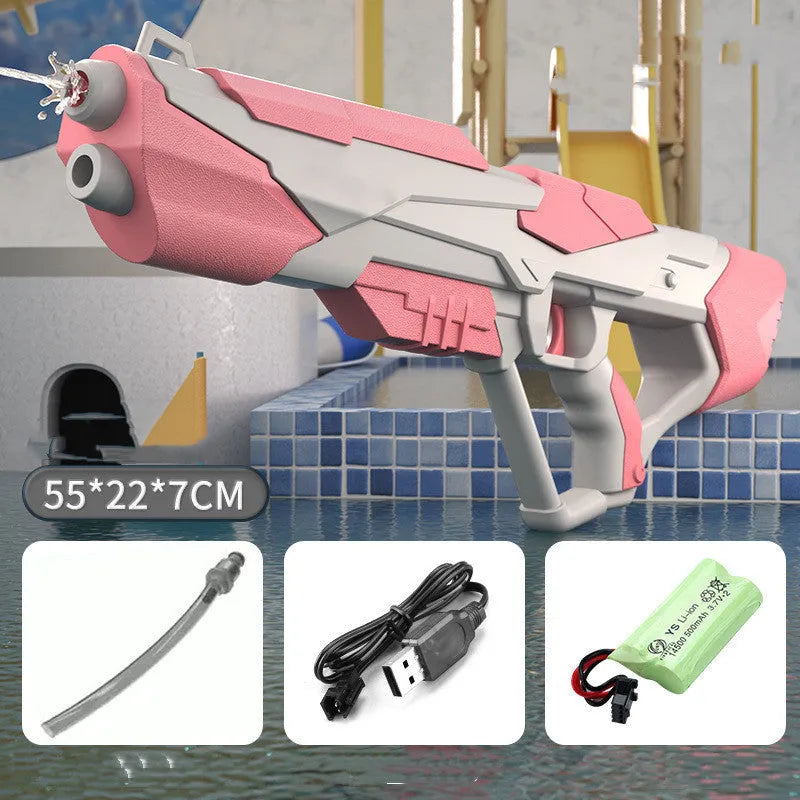 Blue electric water gun with automatic water absorption and USB charging cable