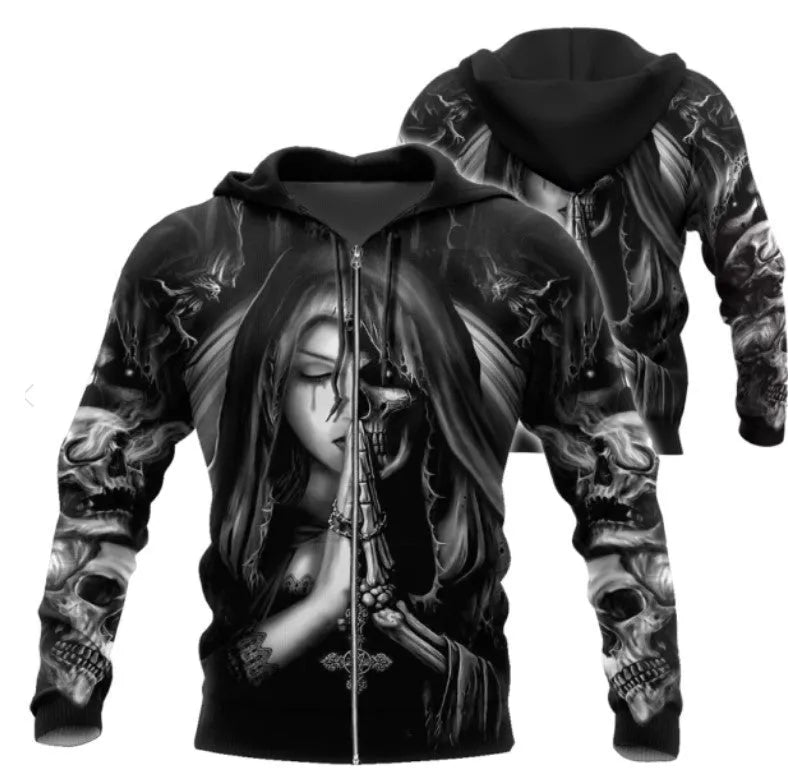 Halloween skull anime 3D print hooded sweatshirt available in multiple sizes
