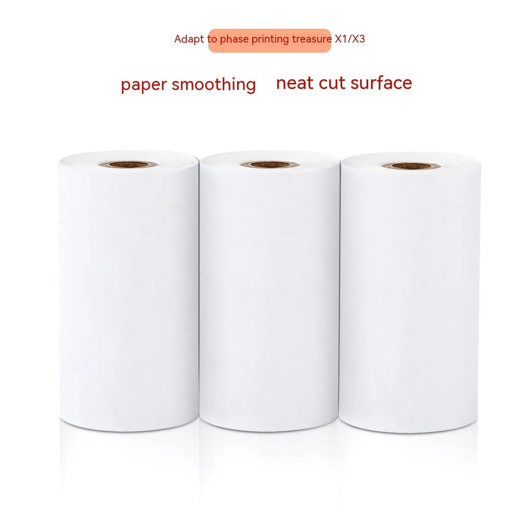 Three rolls of 57mm x 30mm thermal paper for small portable printers in packaging