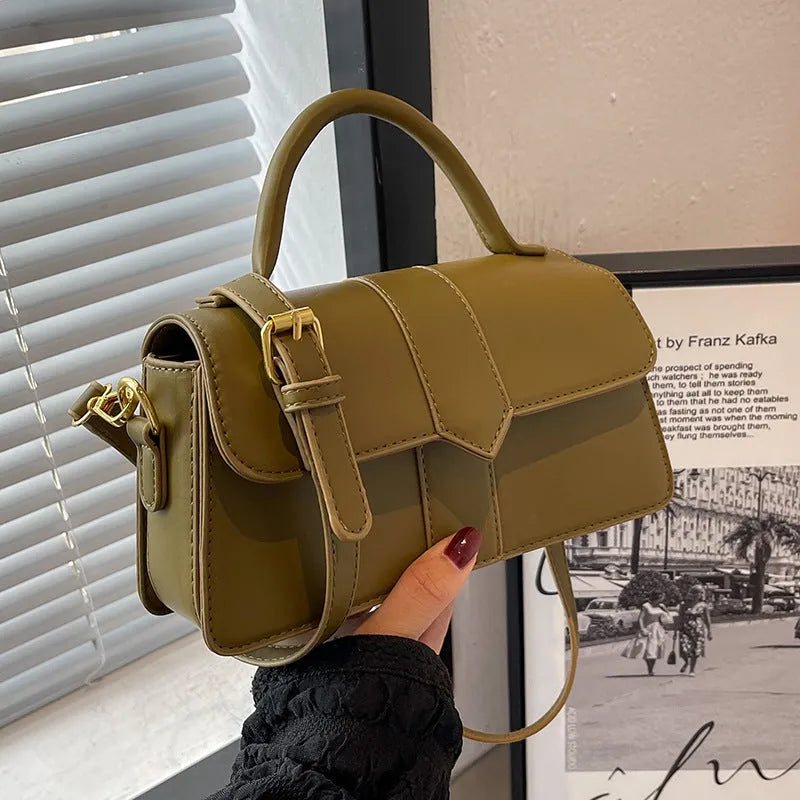 Women's PU messenger bag in horizontal square shape with sandwich pocket and file organiser interior