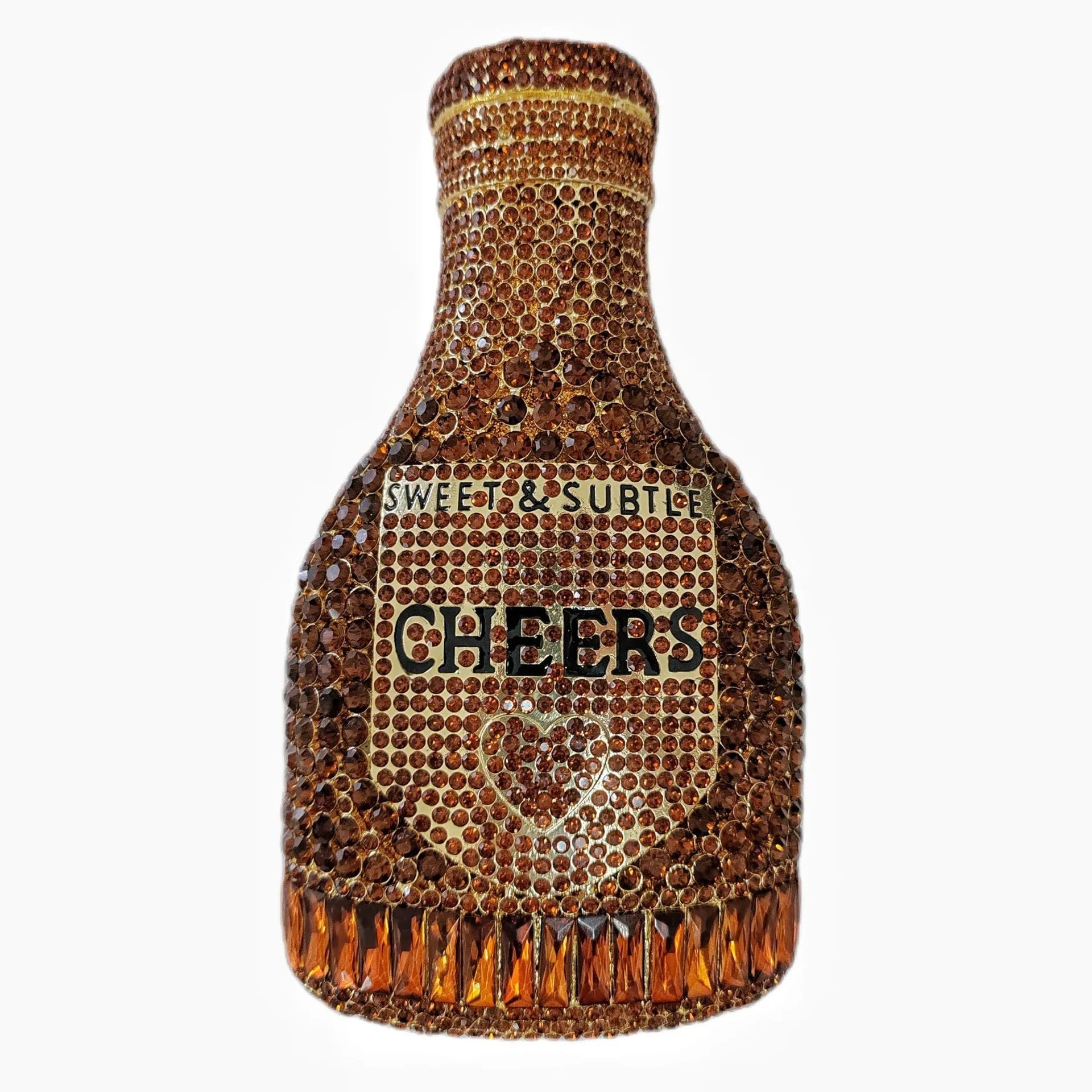 Gold hard shell champagne bottle clutch bag with rhinestones and alloy chain