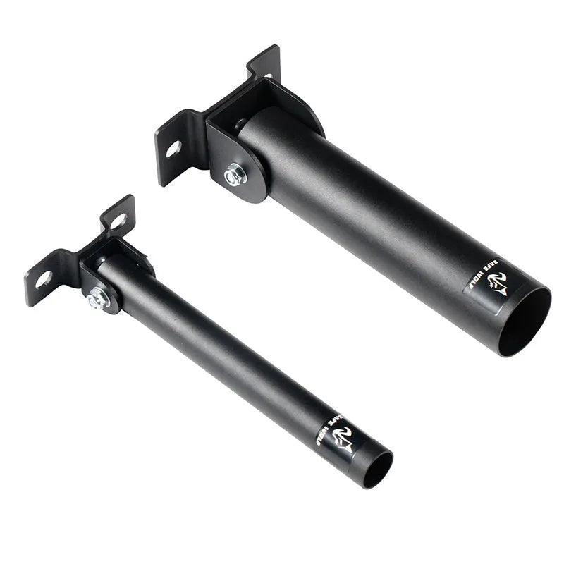 Steel wall-mounted barbell rack with 25 vertical tubes for shotgun barrel storage.