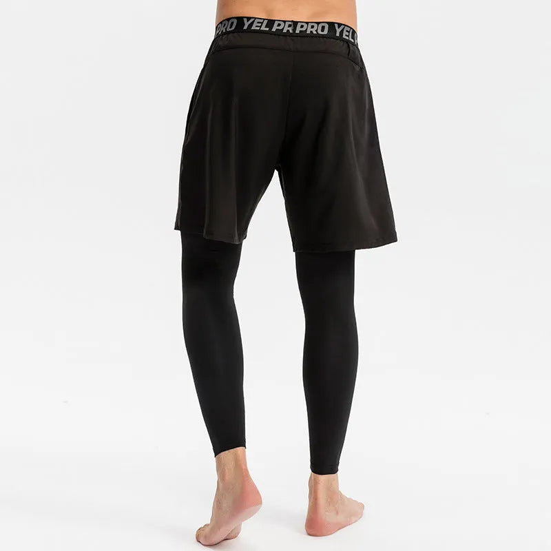 Men's grey quick-drying high elasticity tight fitness trousers for running and gym