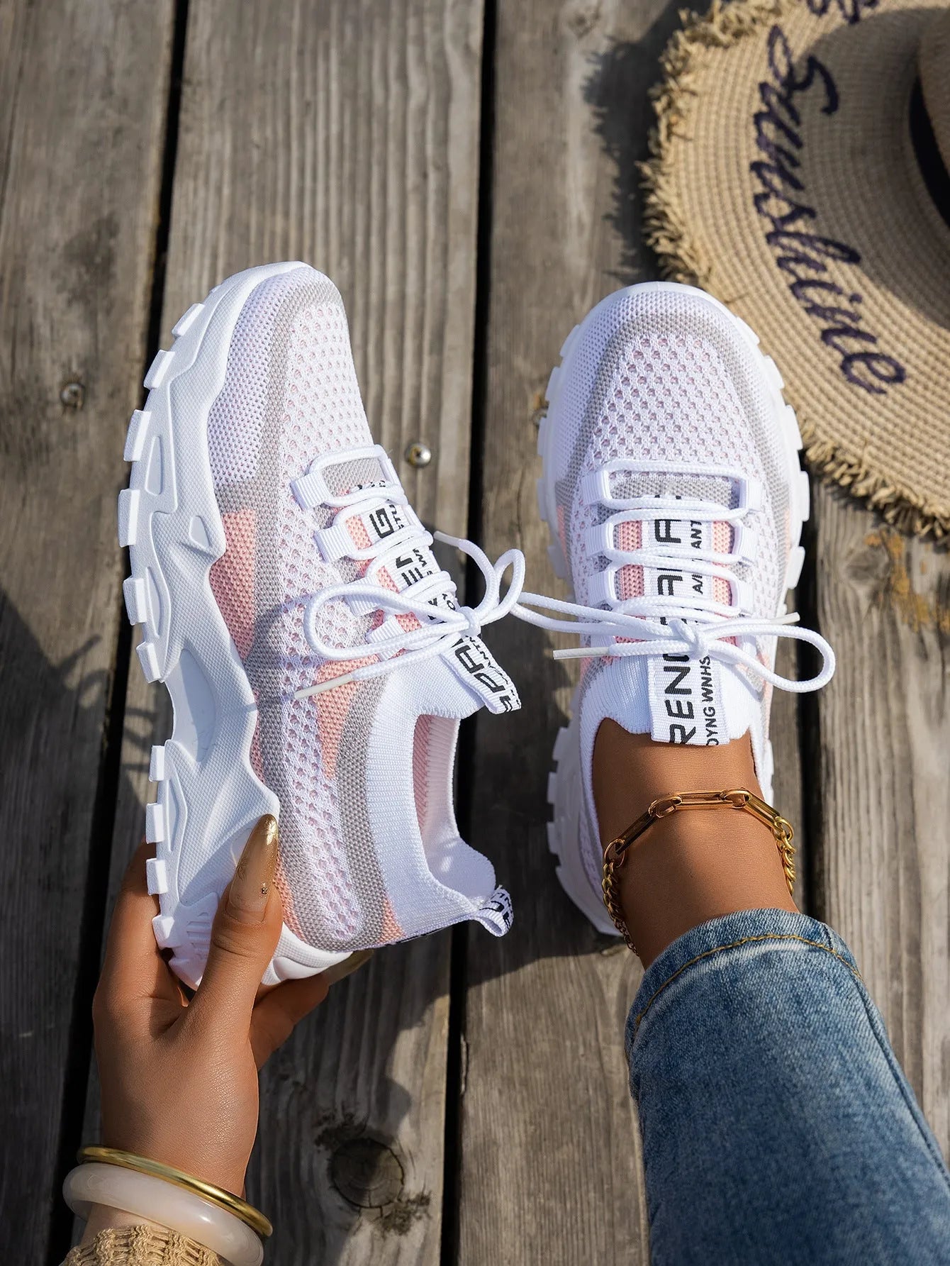 Women's Flyknit mesh lace-up sneakers in multiple colour options with rubber sole