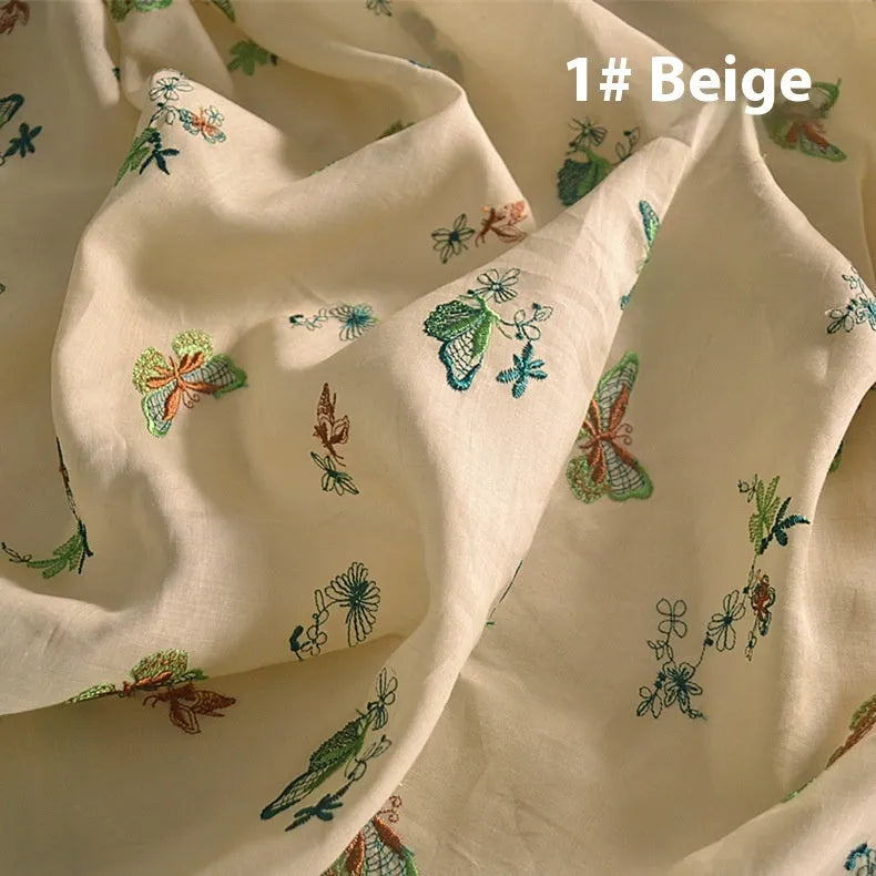 Pure ramie fabric swatch showing beige, grass green, and dark green colour options for traditional garment sewing