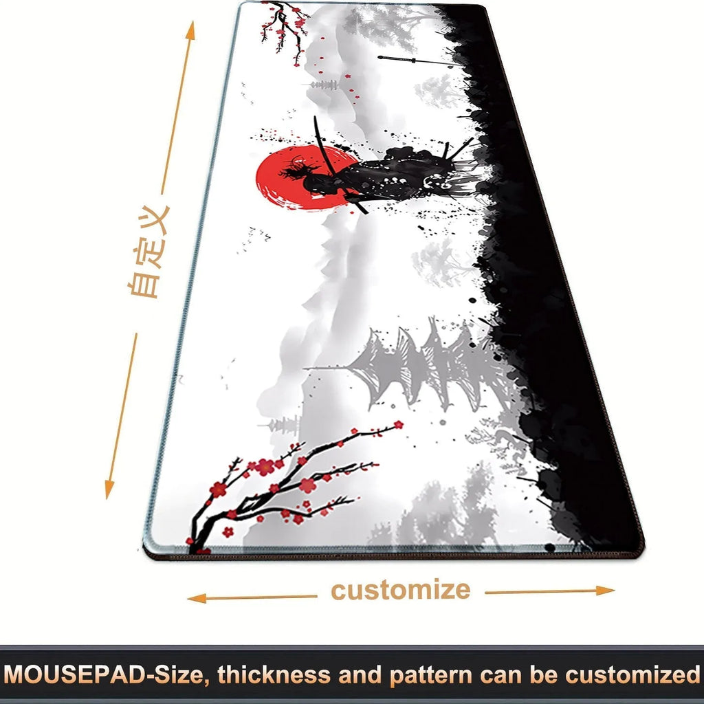 Japanese samurai pattern gaming mouse pad with cloth surface and non-slip base in various size configurations