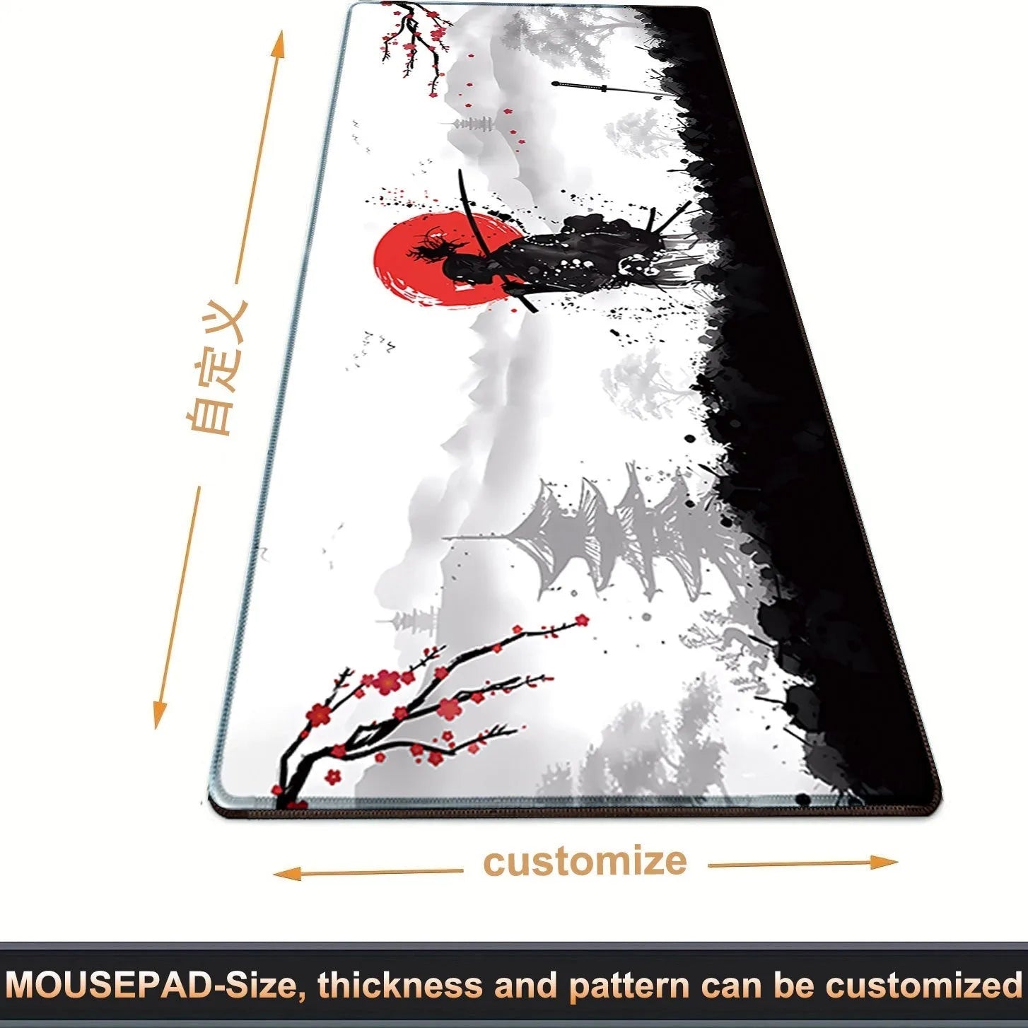 Japanese samurai pattern gaming mouse pad with cloth surface and non-slip base in various size configurations