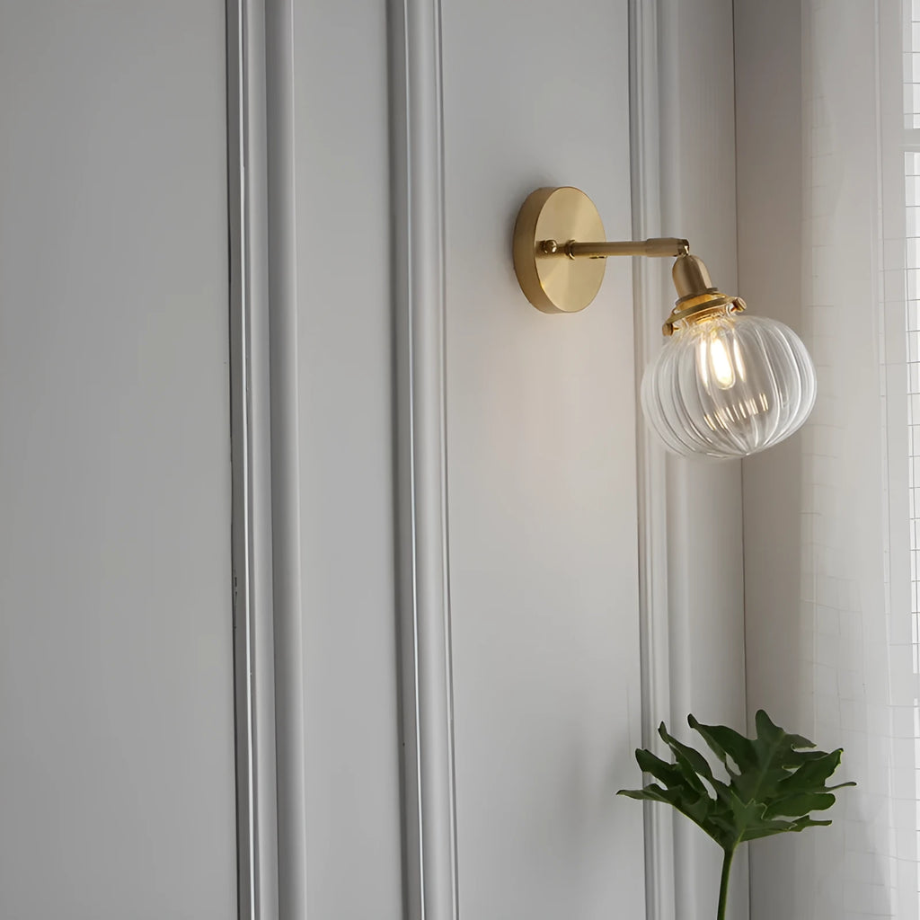 Pumpkin-shaped glass wall lamp with water ripple transparent or solid blue glass shade