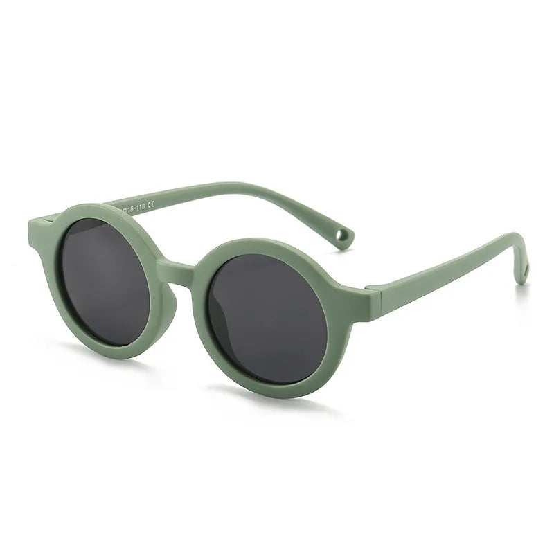 Children's silicone sunglasses with round frame and polarised lenses in multiple colours for 0-3 year olds