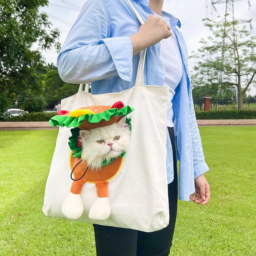 Canvas pet carrier backpack with cartoon pattern design for small dogs and cats