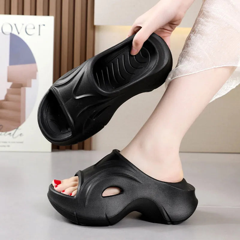 Super thick-soled EVA slippers for women in white black rose red colours