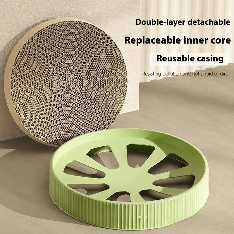 55cm round green cat scratching board with replaceable corrugated paper panels