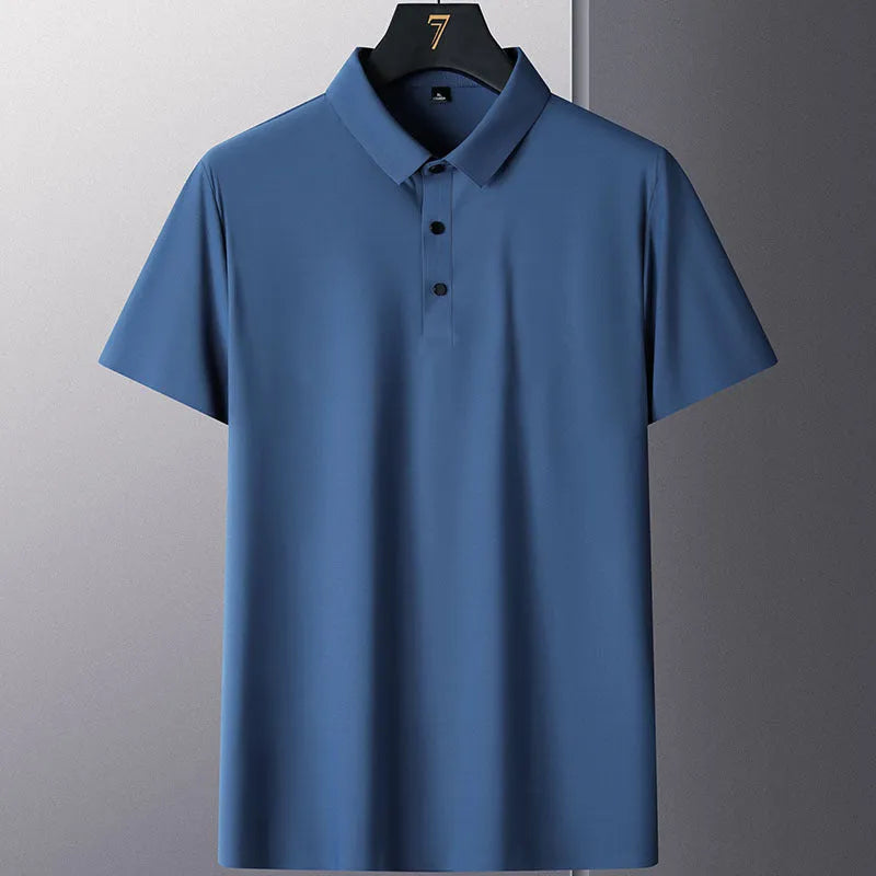 Men's non-ironing solid colour short sleeve business casual top in nylon fabric