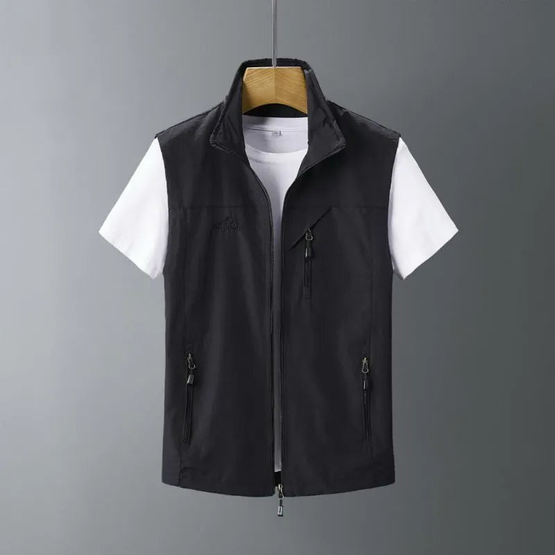 Men's rabbit fur hooded vest in slim fit waistcoat design for outdoor casual wear