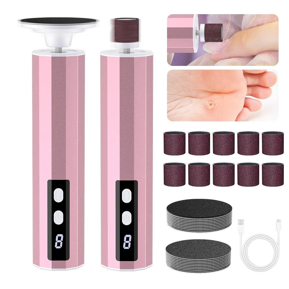 Electric foot callus remover and nail trimmer set with USB cable and exfoliating discs