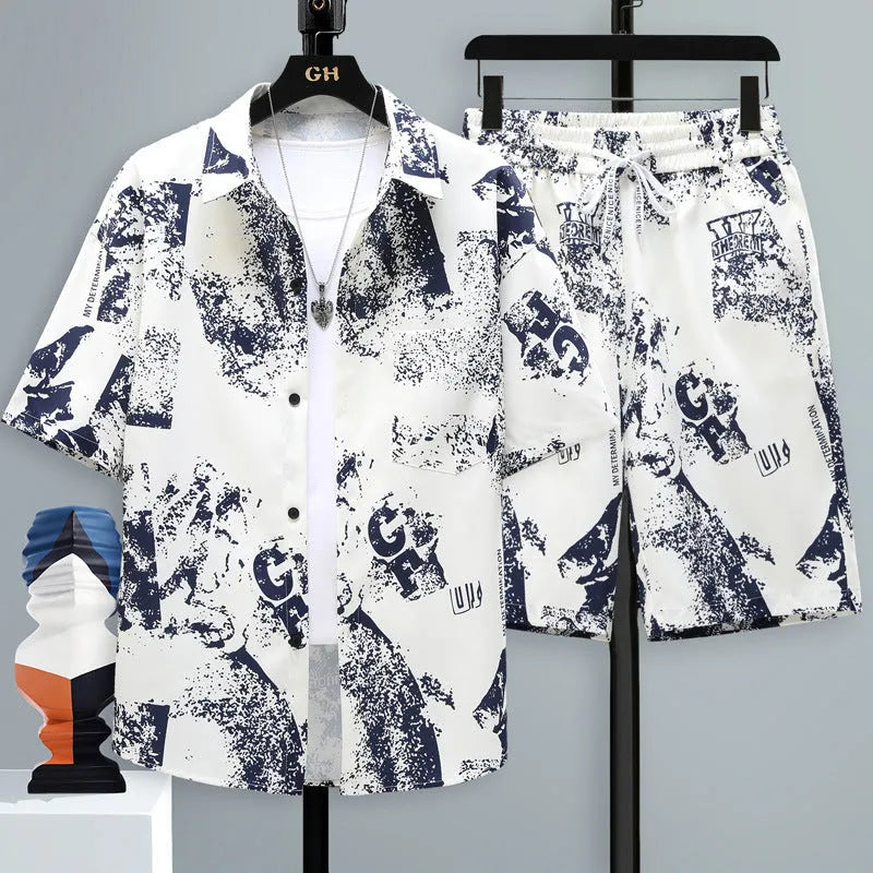 Men's casual sports two-piece set with short sleeve top and matching shorts in various colours