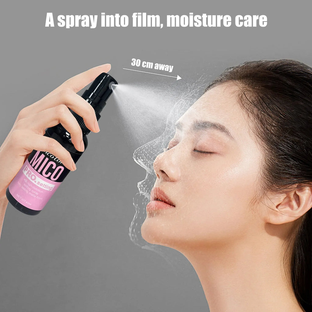 Two-in-one makeup primer and setting spray bottles in monochrome packaging