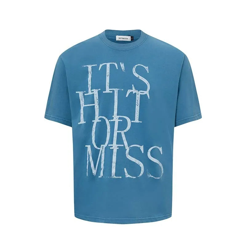 Men's American-style letter printed round neck t-shirt in cotton blend fabric