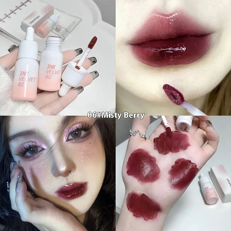 Mirror Lip Lacquer lip gloss tube in one of four shades: Spring Day Wilderness, Orange Tabby Cat Diary, Low-key Charming, or Misty Berry.