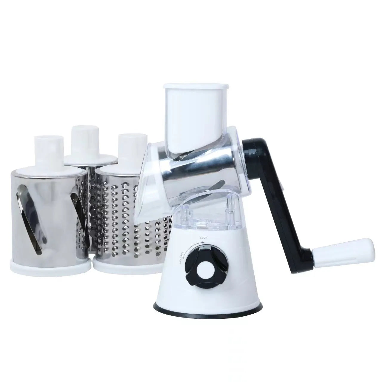 Multi-function vegetable chopper with suction cup base in blue, green, red or white colour