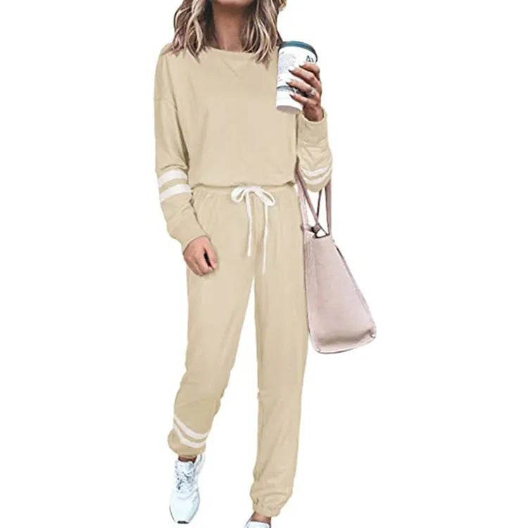 Women's plus size casual suit set in loose fit with long sleeves, shown in a solid colour.