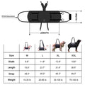 Black Oxford cloth dog harness for outdoor leg support and rehabilitation training.