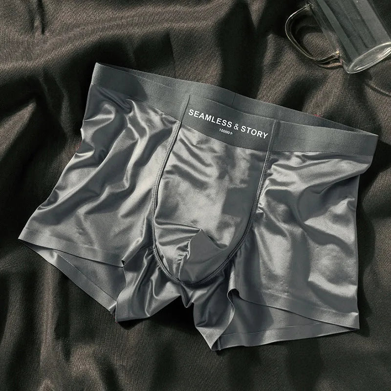 Men's mid waist ice silk underwear in solid colours showing traceless design