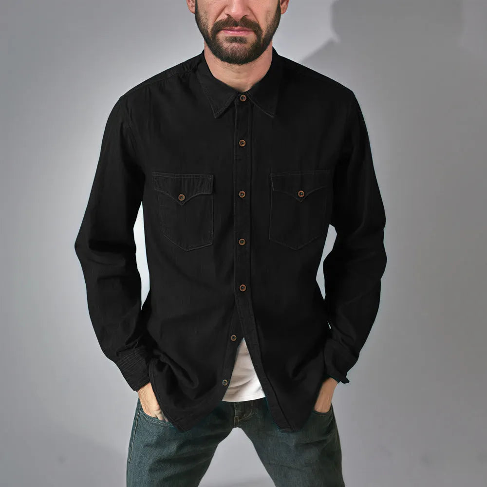Men's regular fit denim cardigan coat in khaki colour with button front.