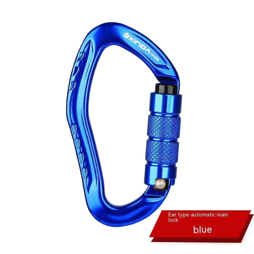 Climbing carabiner with automatic master lock and button hook in five colour options