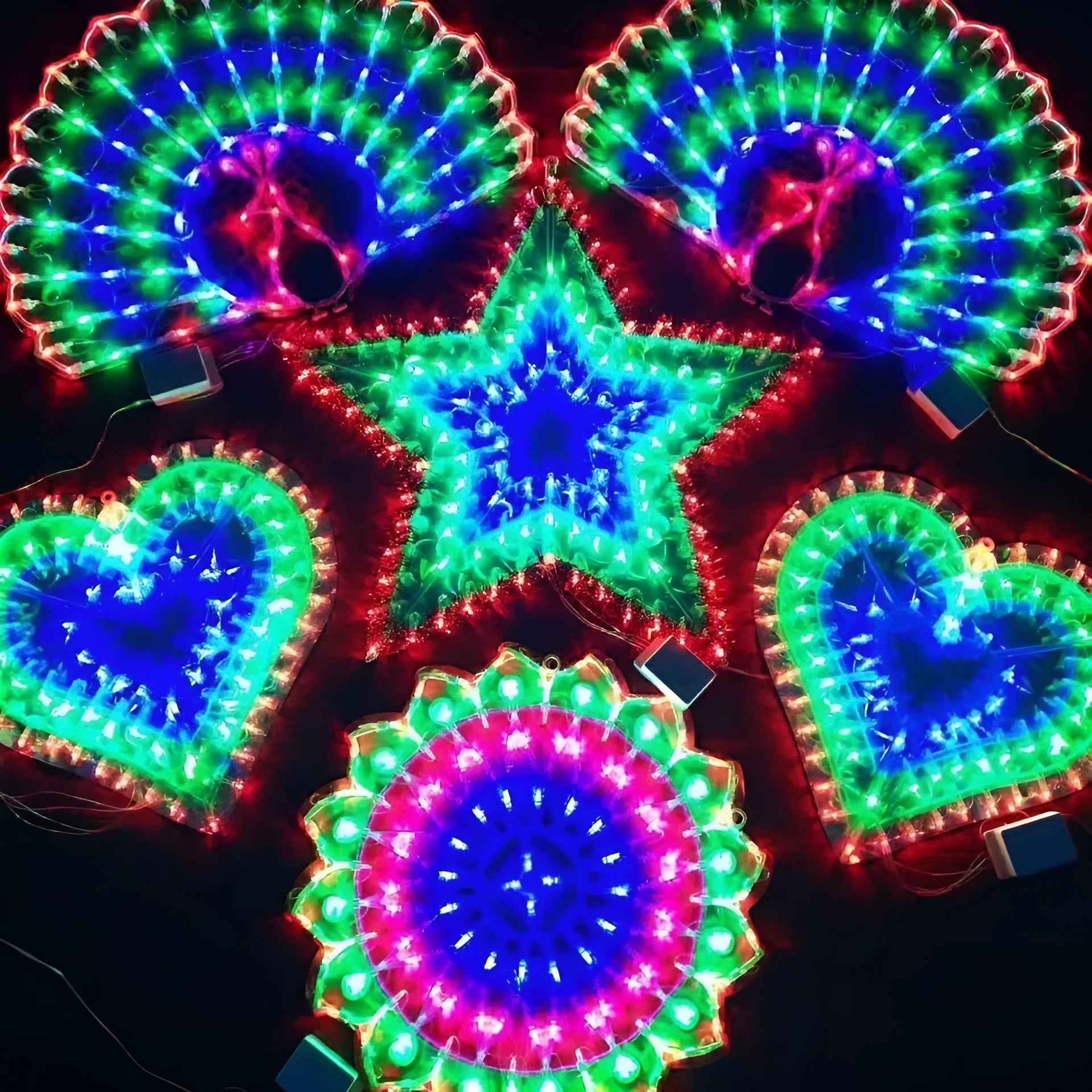 Christmas festival plug-in outdoor decorative string lights with peacock, love, sunflower and star shapes